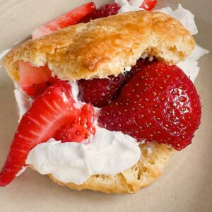 Southern style strawberry shortcake made with biscuits