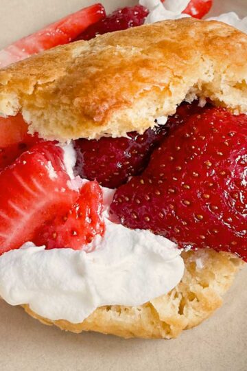 Southern style strawberry shortcake made with biscuits
