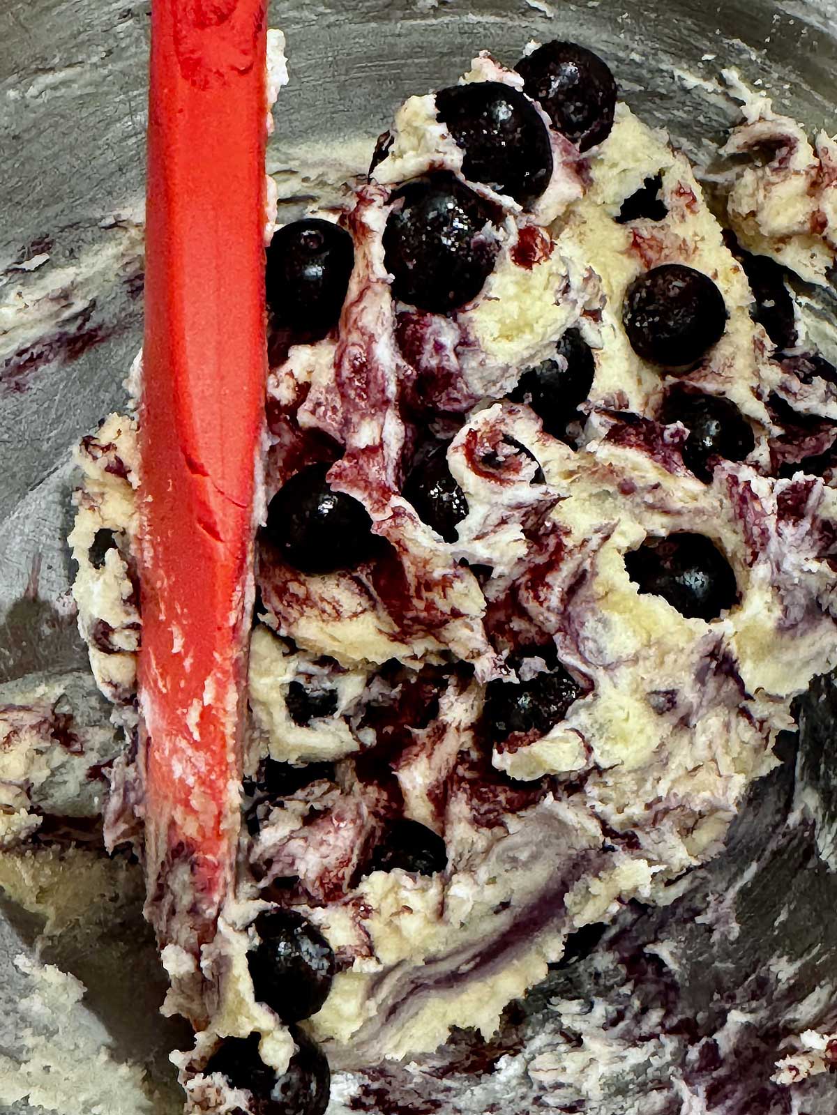 Thick blueberry muffin batter made with creme fraiche.