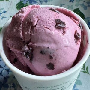 Blueberry Cheesecake Ice Cream recipe with buttermilk, cream, milk and sugar or allulose.