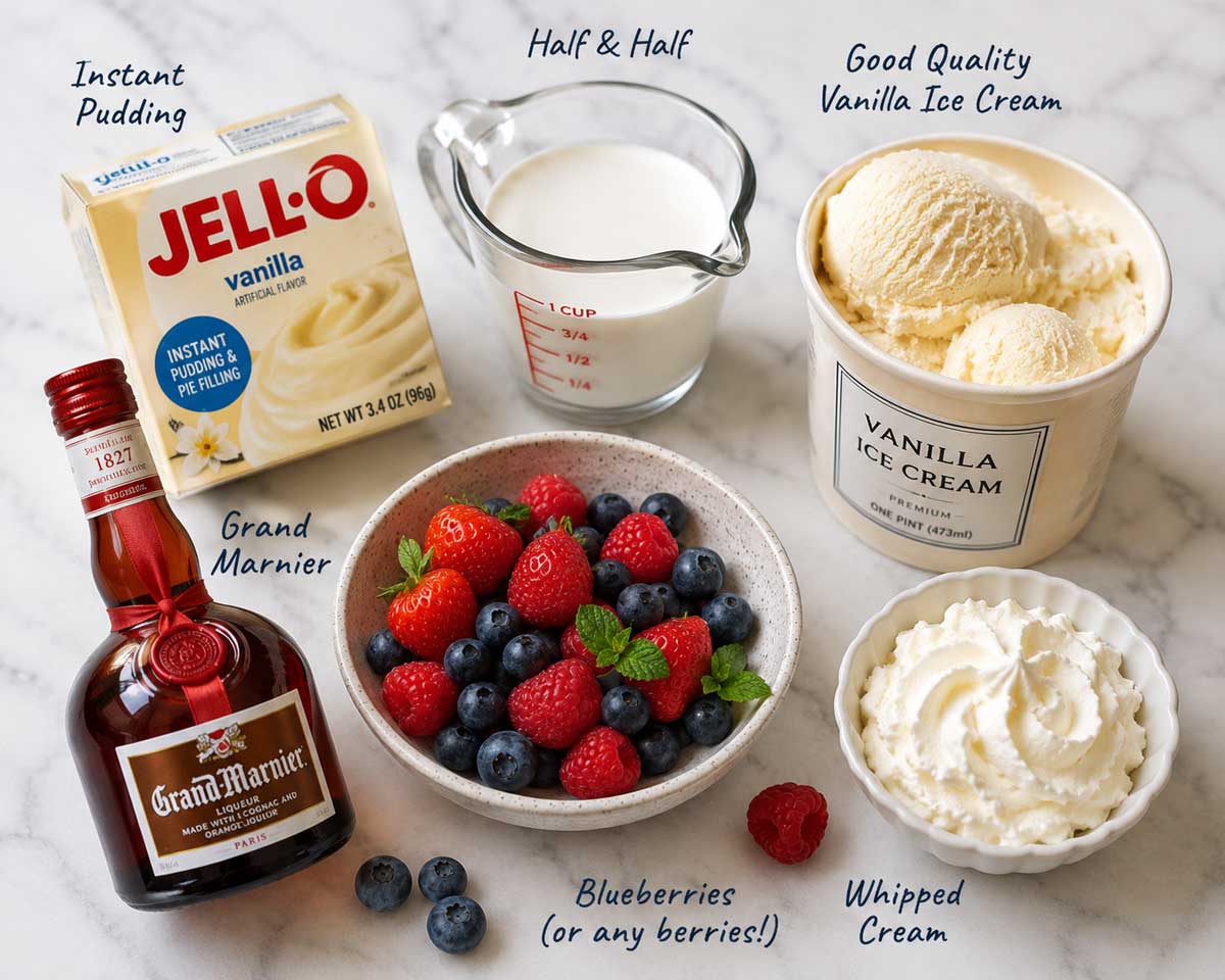 Ingredients for Jacques Pepin's Orange Bavarian Cream