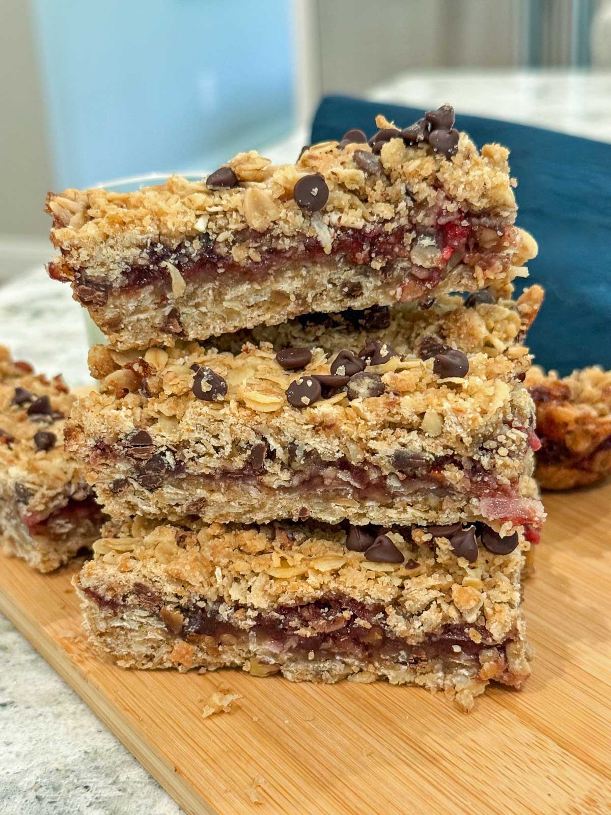 Chocolate Oatmeal Raspberry Bar Cookies recipe also known as Back to School Bars.