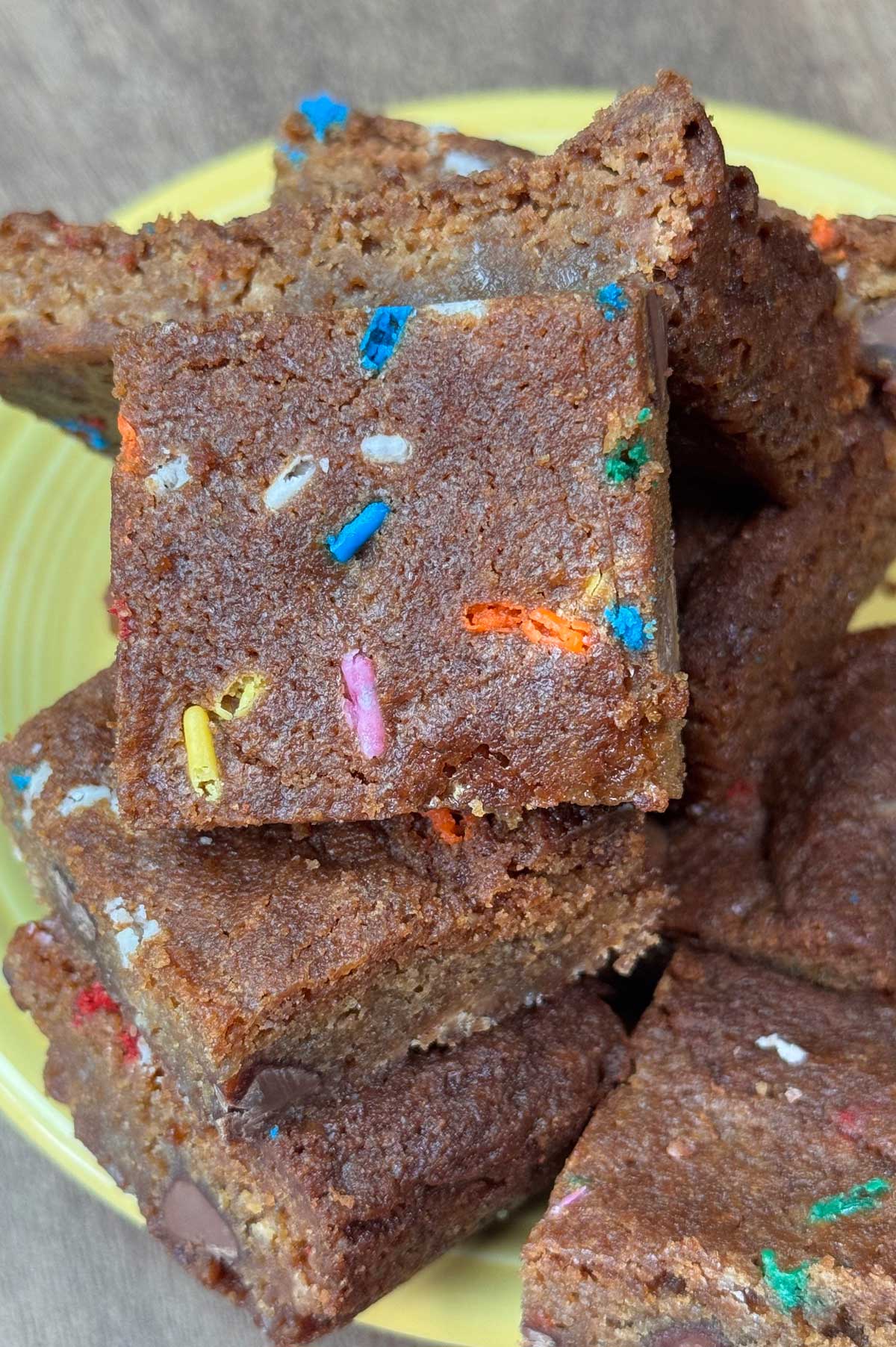 Very brown blondies made with malted milk, slightly overbaked but still good.
