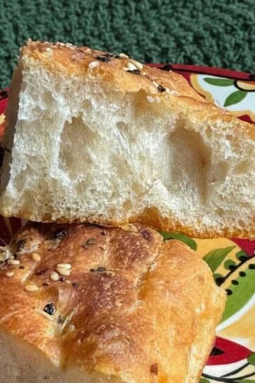 Small batch no-knead focaccia recipe that bake up fluffy with a crispy top and bottom.