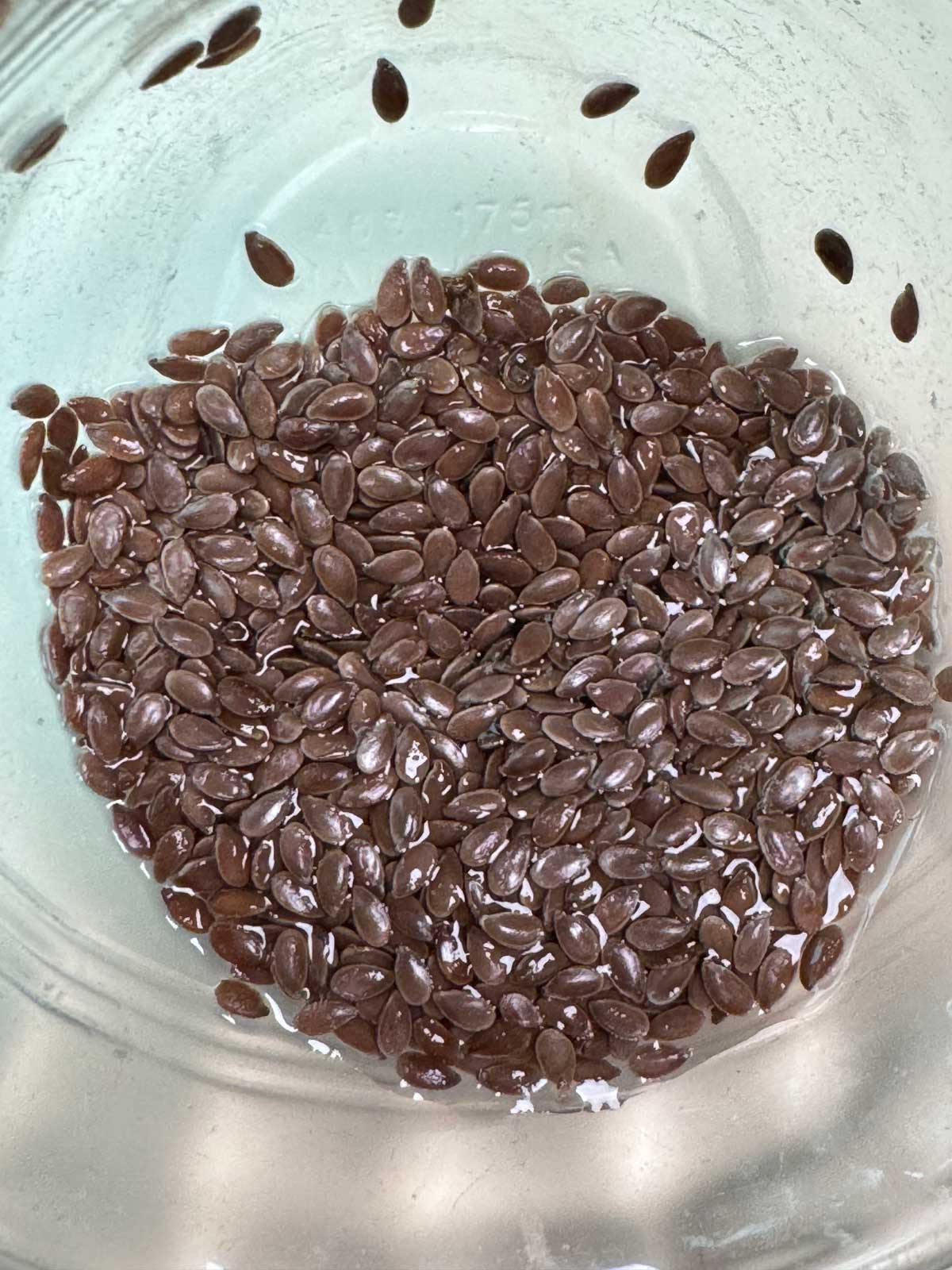 Soaked flax seeds to go in buckwheat bread dough.