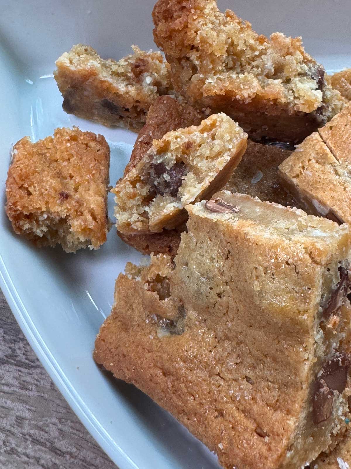 Malted Milk Powder Blondies broken to show texture.